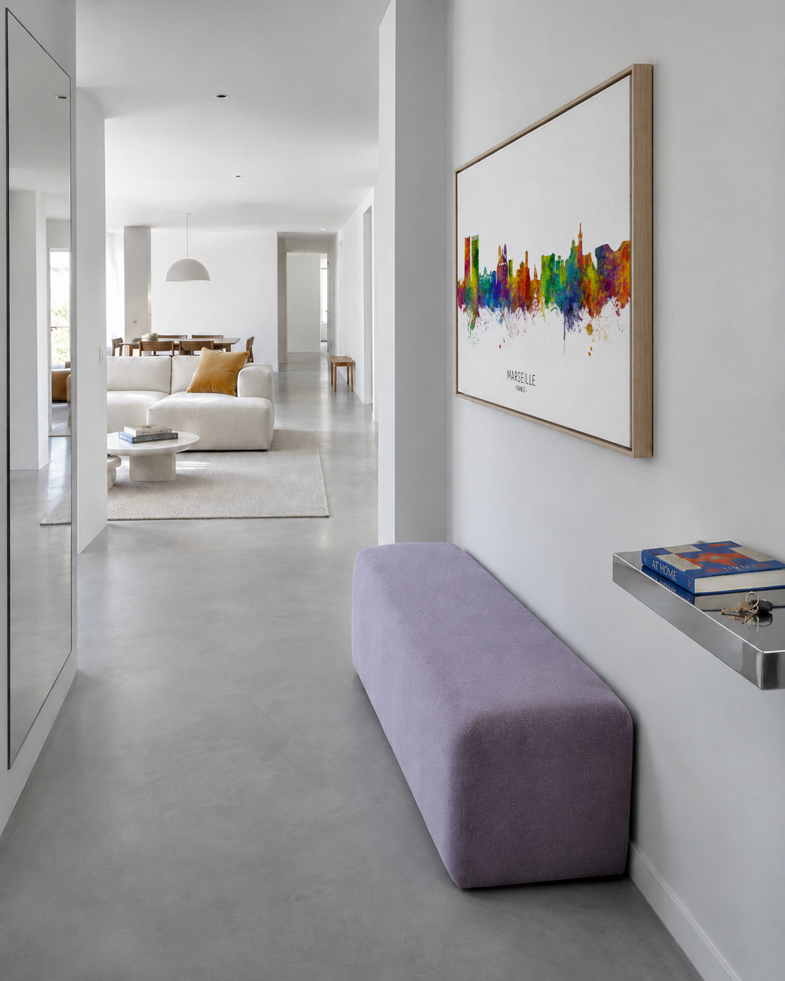 Marseille Skyline multicolor - Framed canvas in an interior