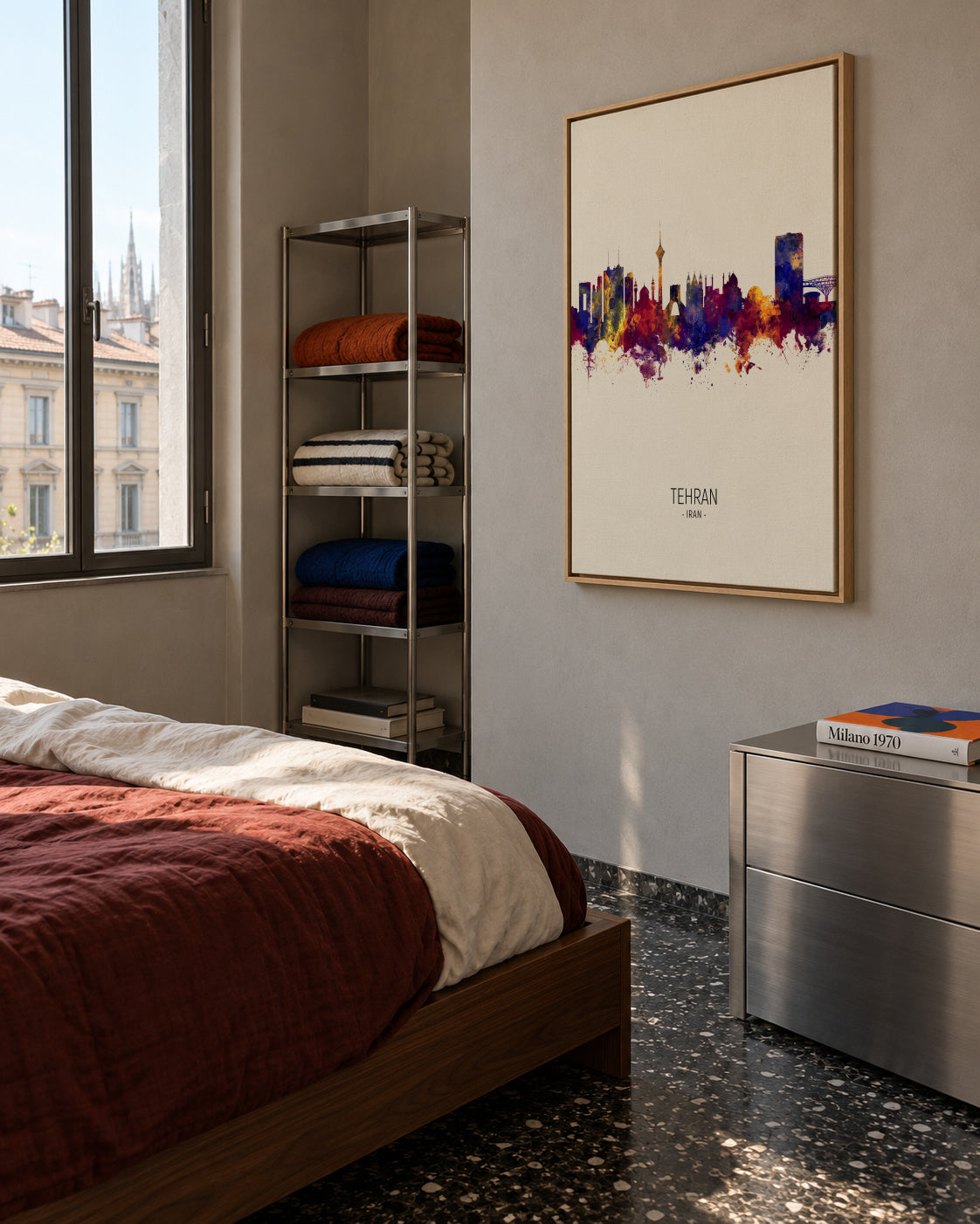 Tehran Skyline beige - Framed canvas in an interior