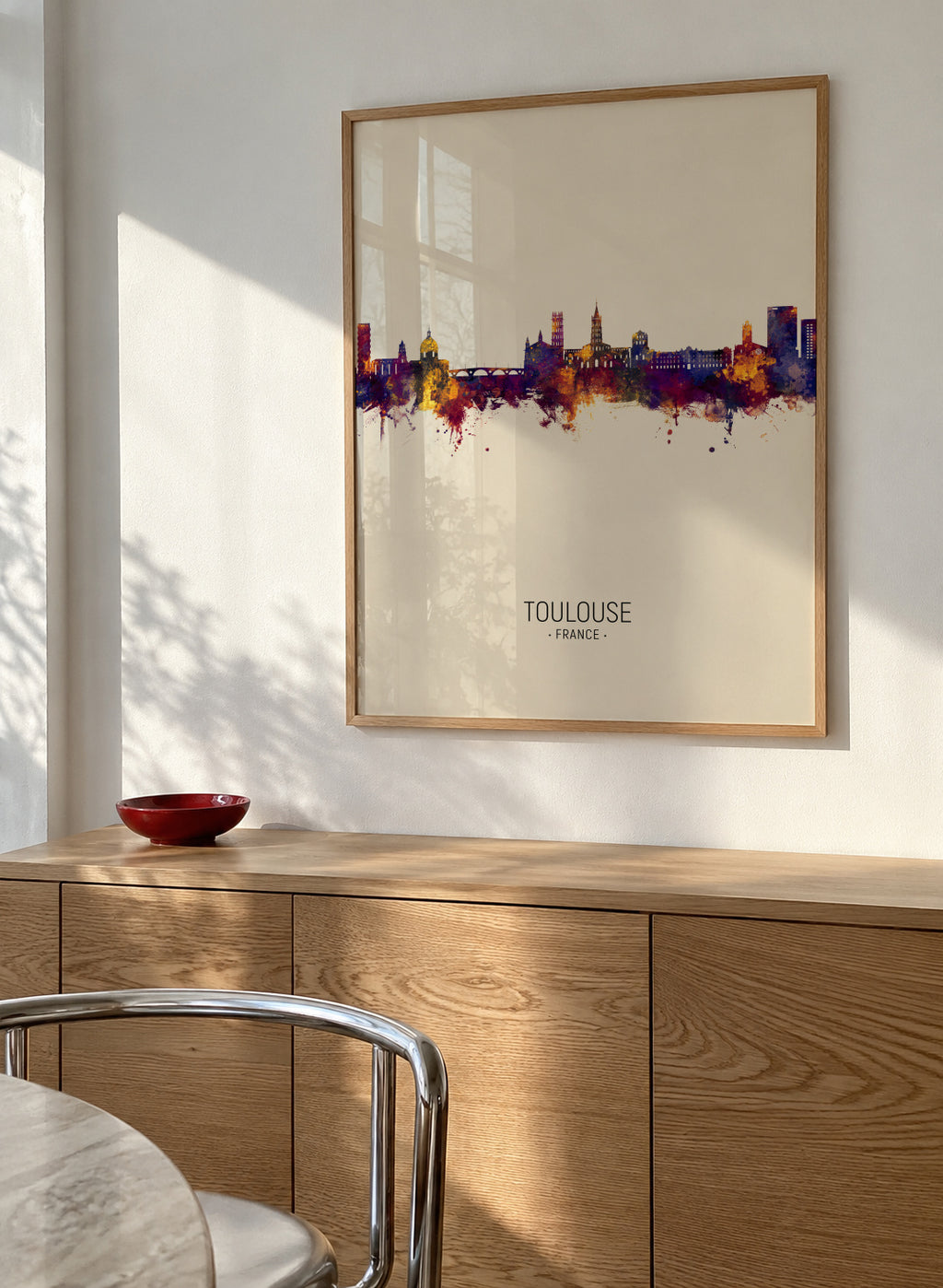 Toulouse Skyline beige - Framed poster in an interior