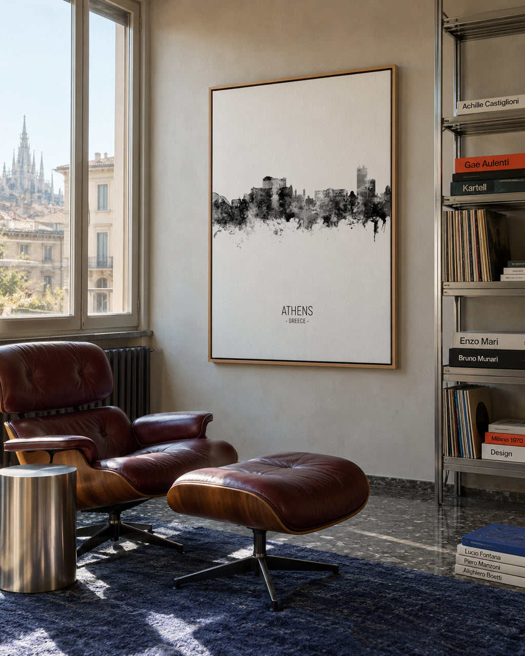 Athens Skyline blanco y negro - Framed canvas in an interior