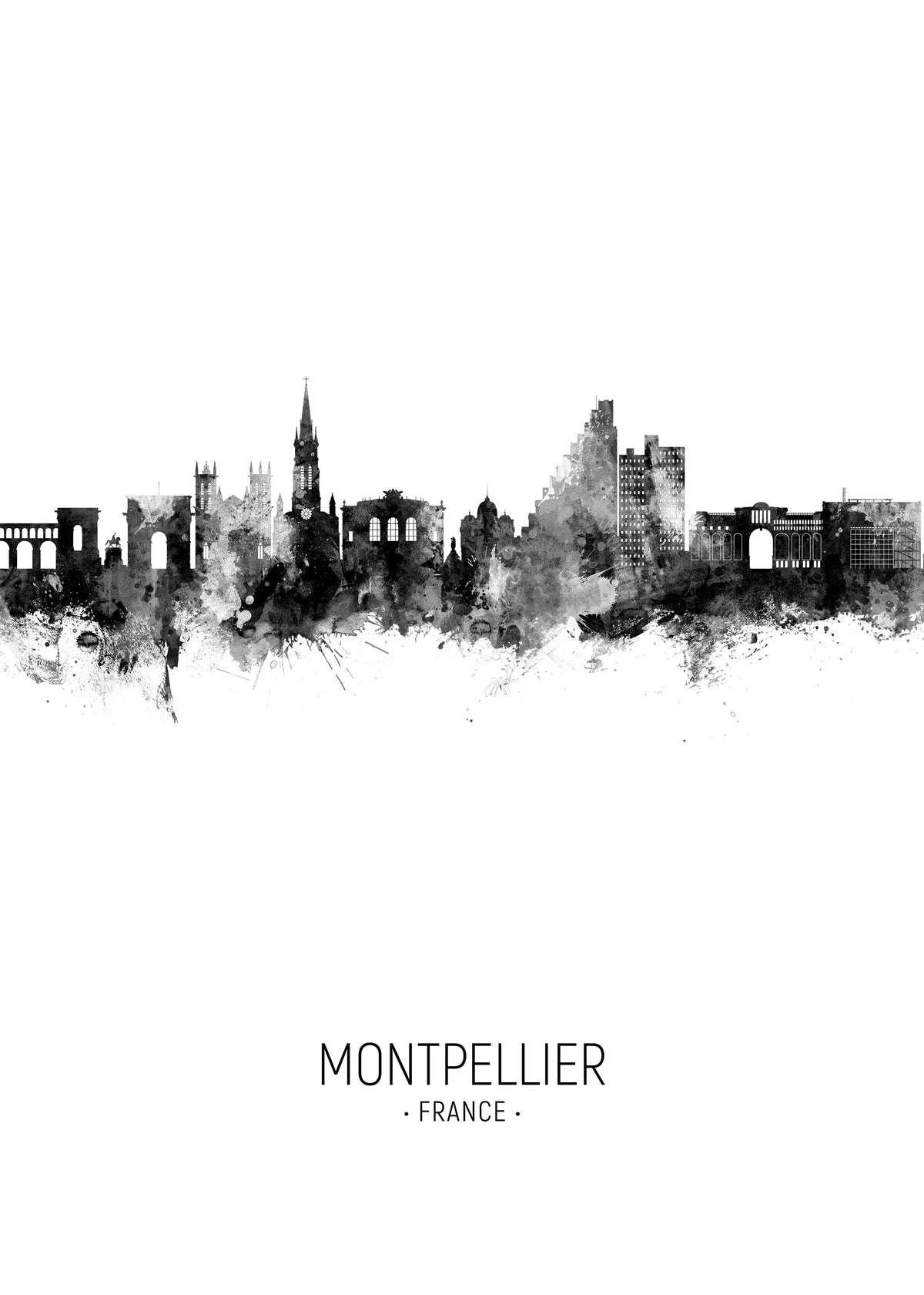 Montpellier Skyline blanco y negro - Unframed art print