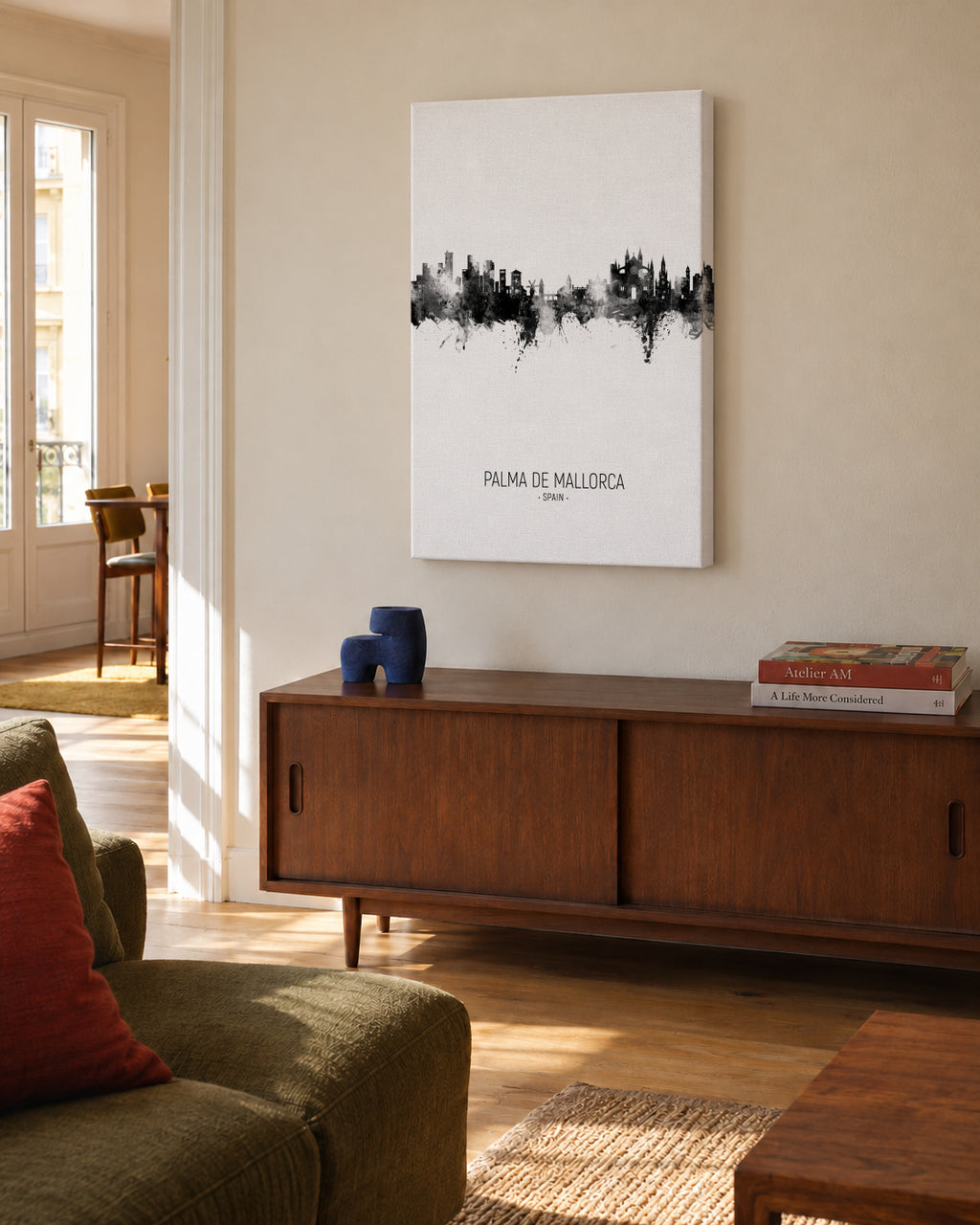 Palma de Mallorca Skyline blanco y negro - Unframed canvas in an interior