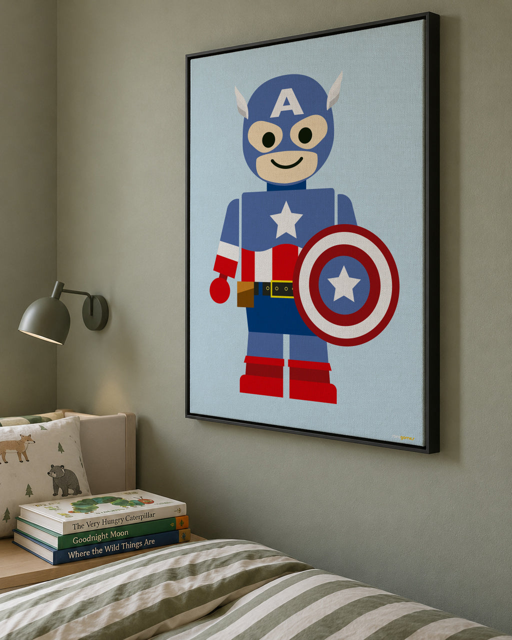 Toy Captain America - Framed canvas in an interior