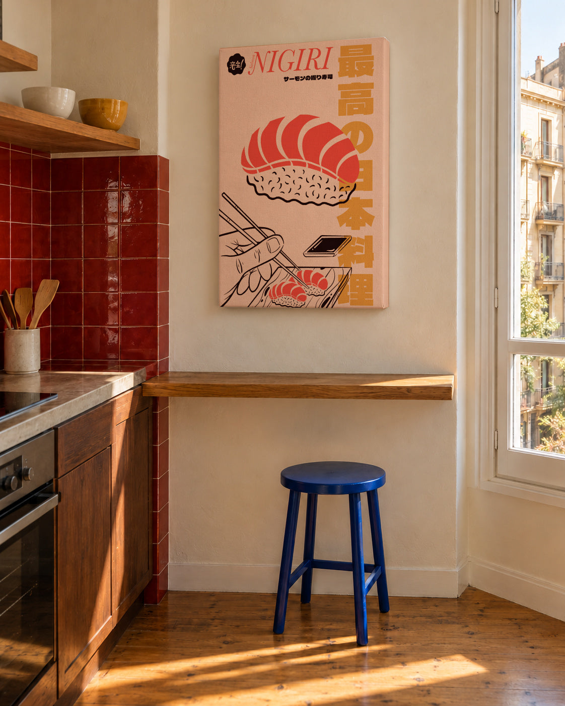 Salmon Nigiri - Unframed canvas in an interior