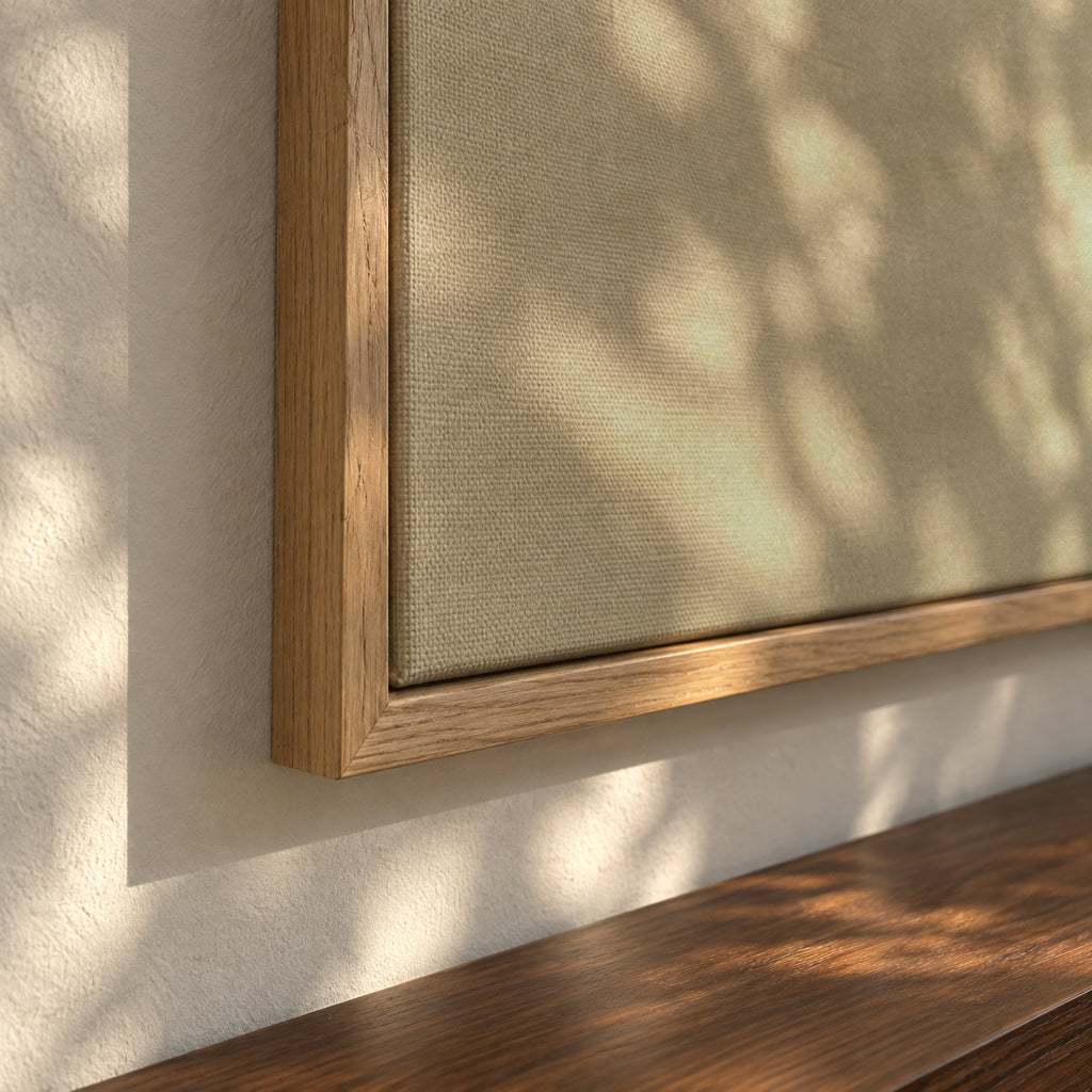 Minimalist horizon in soft olive green and sepia - Framed canvas detail