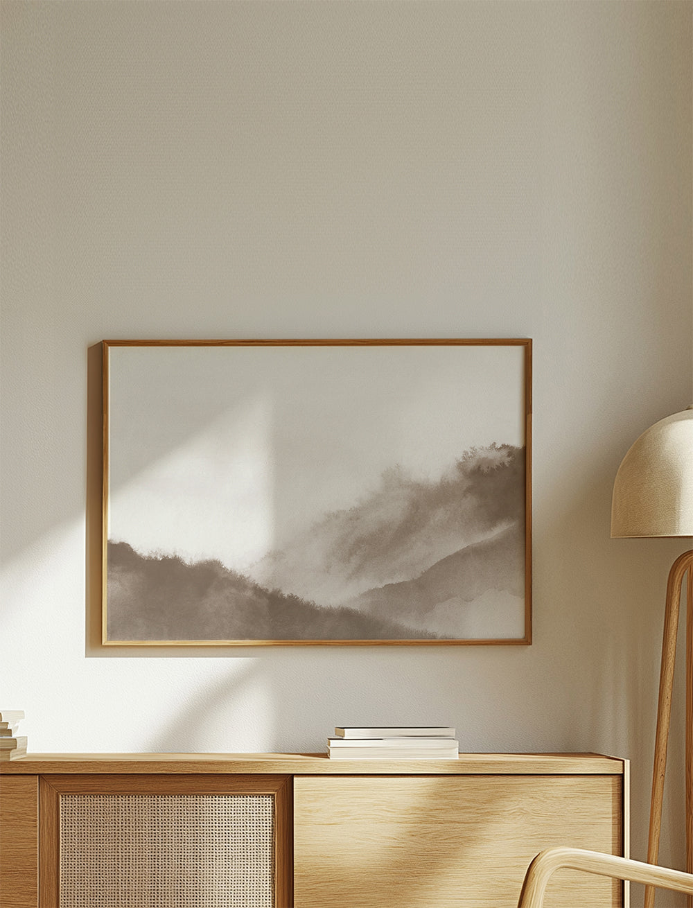 Misty mountains in sepia tones