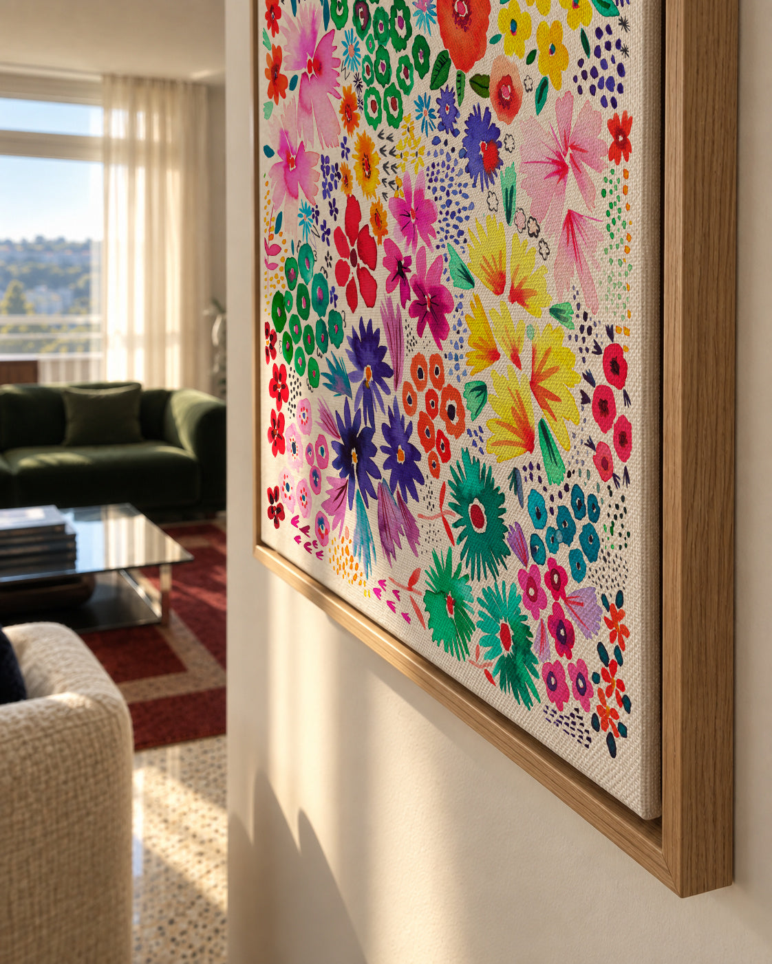Colorful Little Artful Flowers Multi 2 - Framed canvas detail