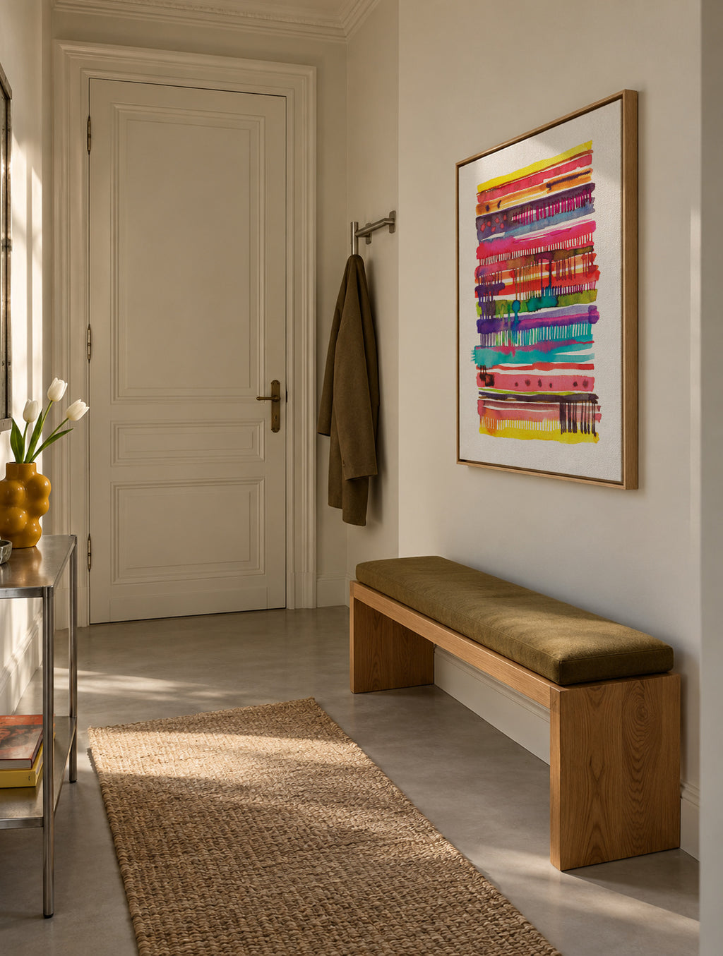 Watercolor Boho Nomadic Lines 2 - Framed canvas in an interior