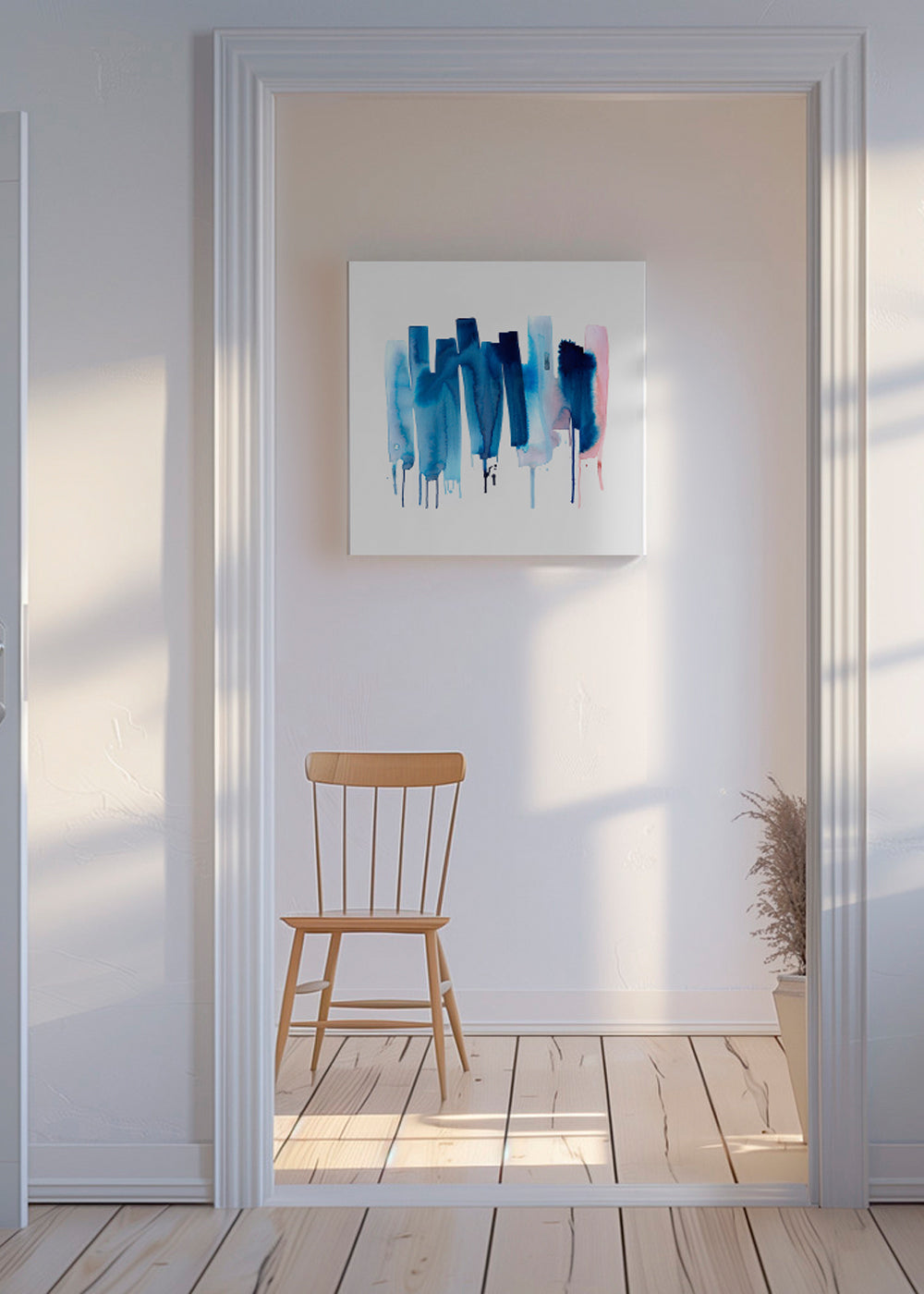 Abstract Watercolor Stripes Minimal Blue Cuadradas 2