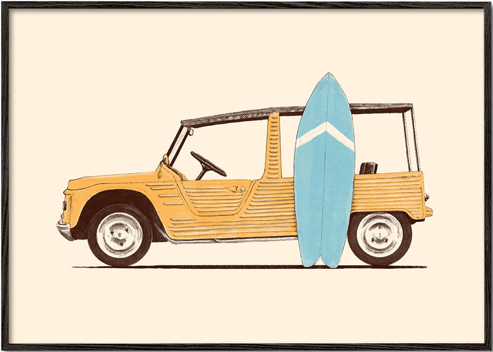 Vintage Car with Surfboard