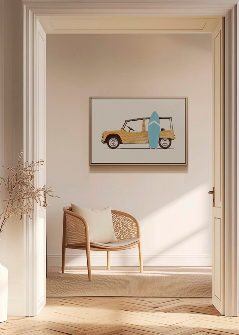 Vintage Car with Surfboard