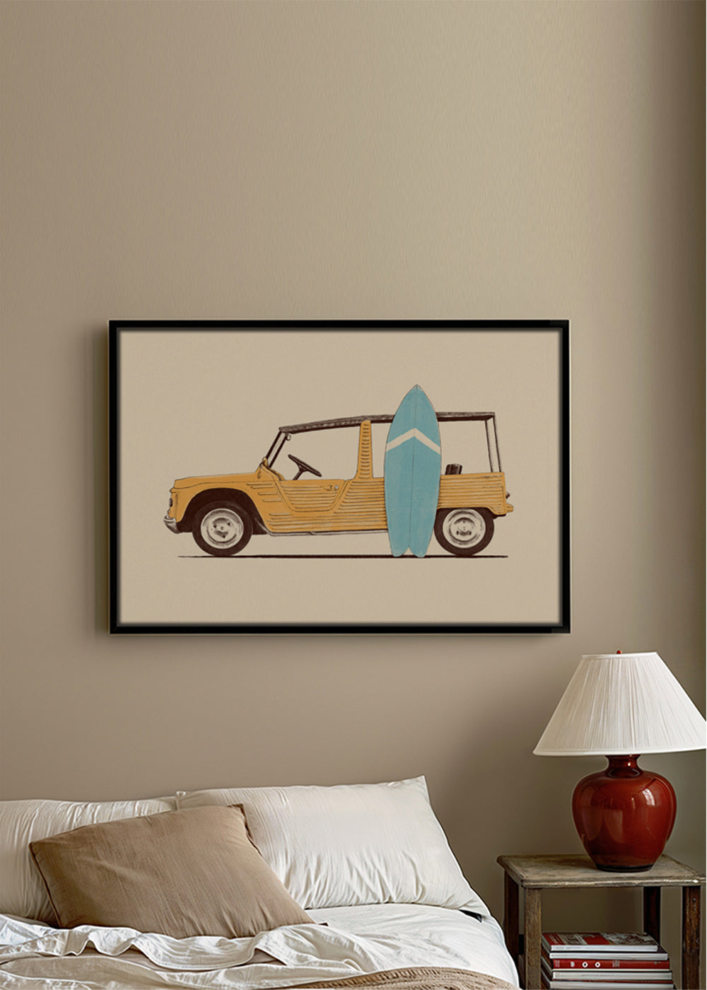 Vintage Car with Surfboard