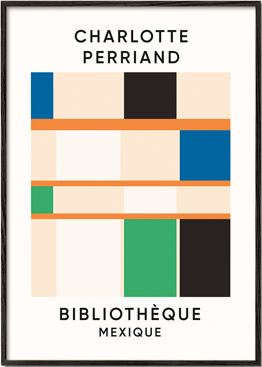 Geometrisches Poster mit Blöcken und Typografie 'Bibliothèque'