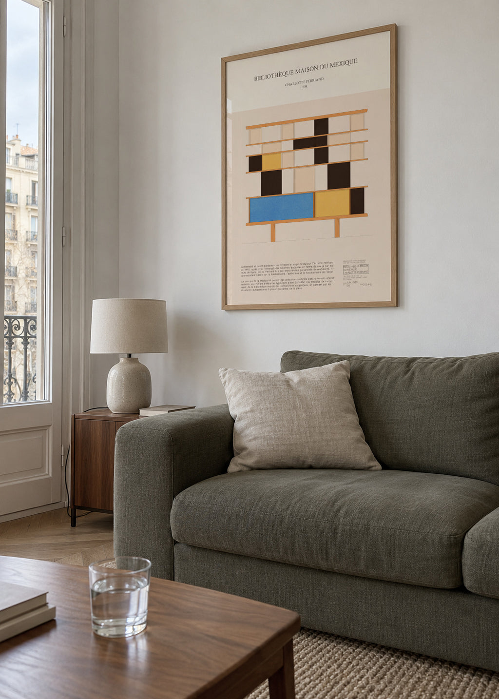 Charlotte Perriand - Bibliothèque Maison du Mexique - Framed poster in an interior