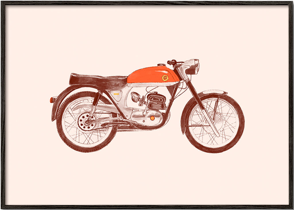 Vintage-Druck rotes Motorrad Illustration