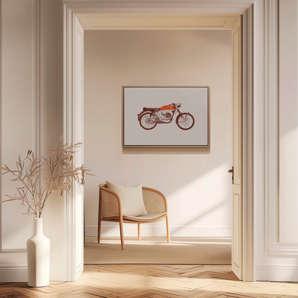 Vintage-Druck rotes Motorrad Illustration