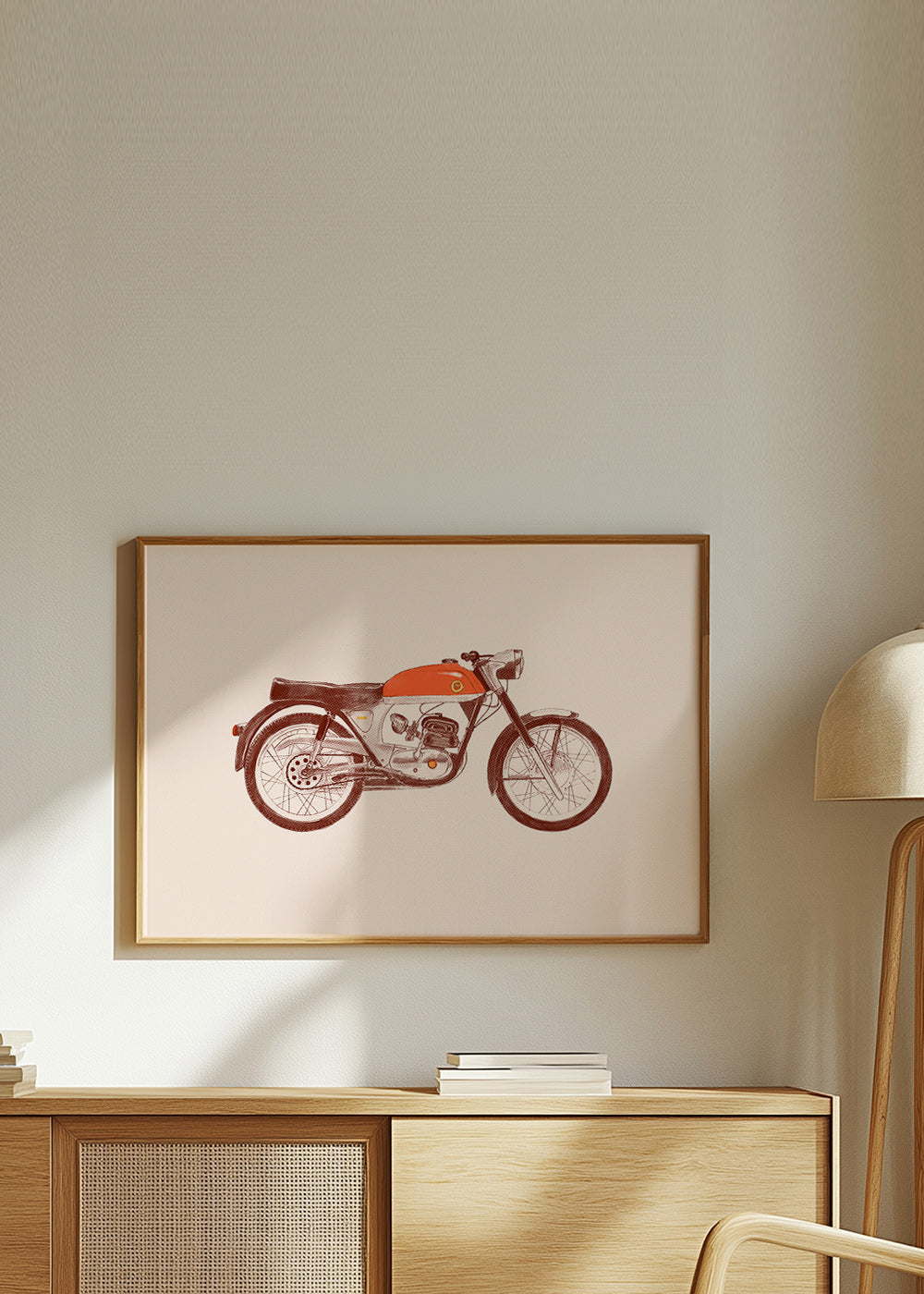 Vintage-Druck rotes Motorrad Illustration