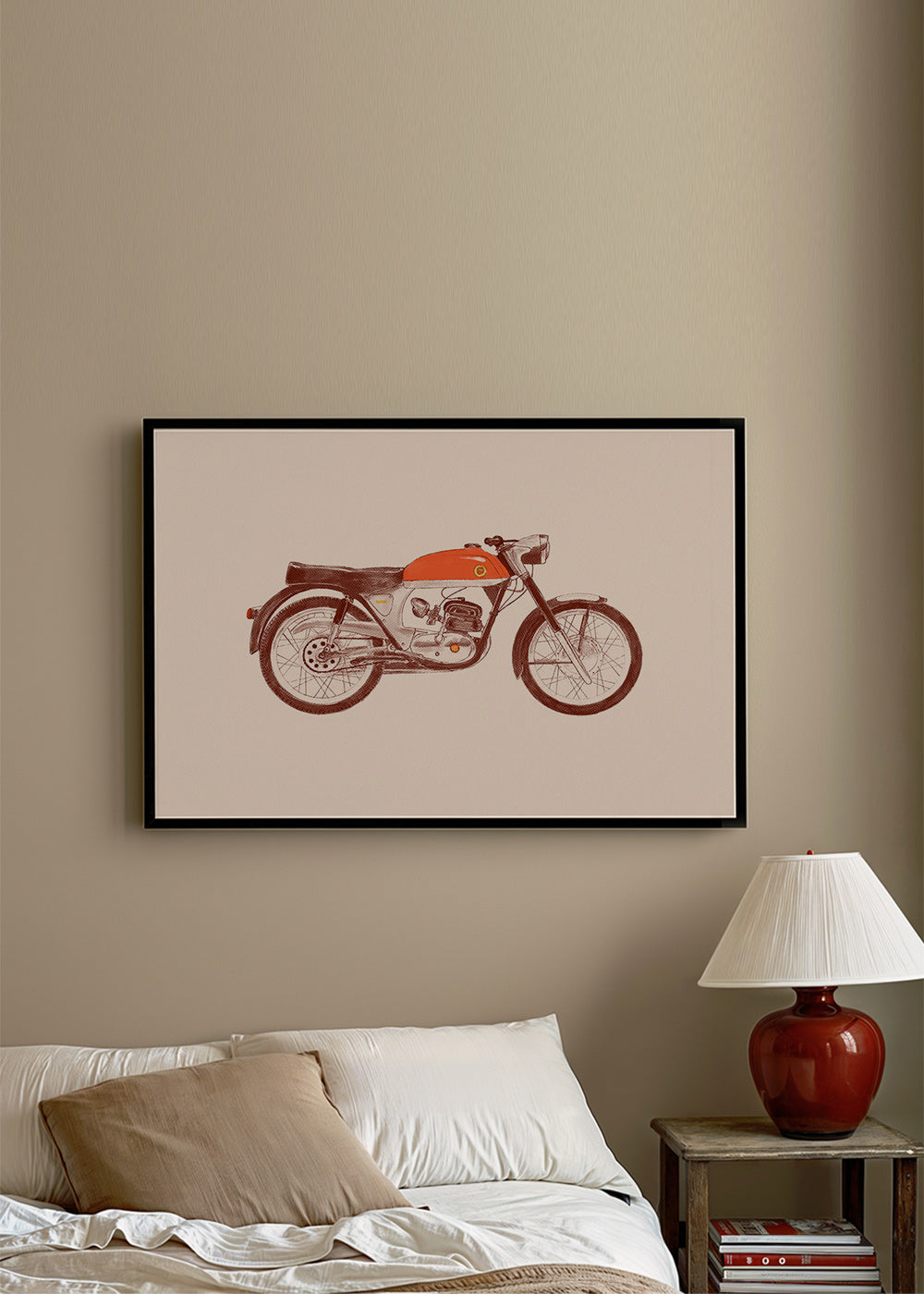 Vintage-Druck rotes Motorrad Illustration