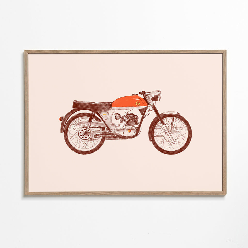 Vintage-Druck rotes Motorrad Illustration