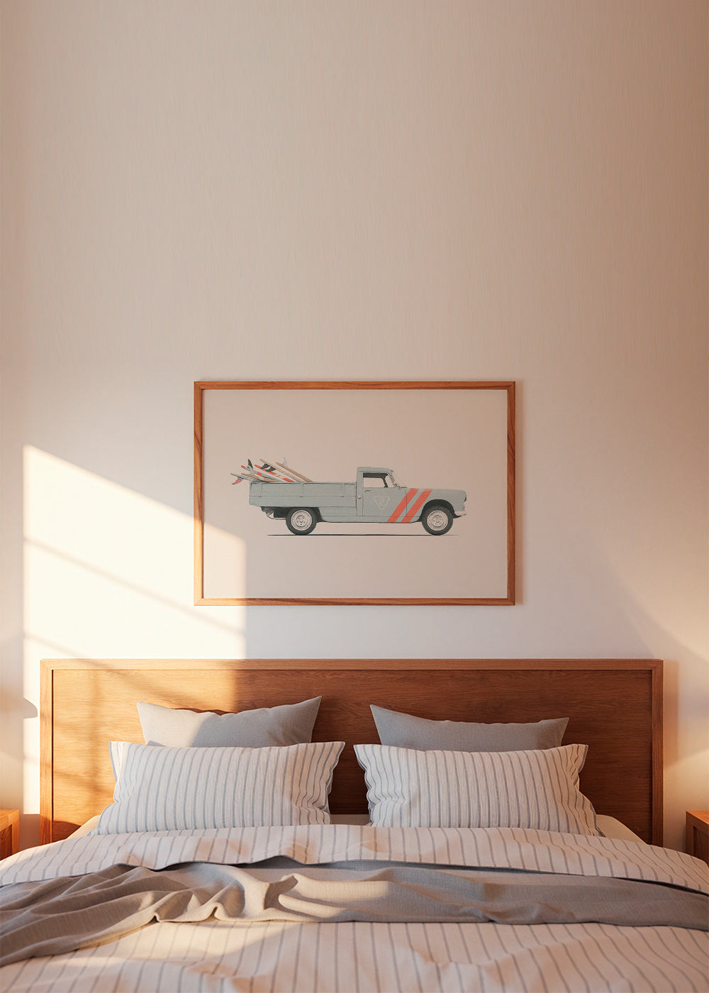 Vintage-Druck Pickup mit Surfbrettern