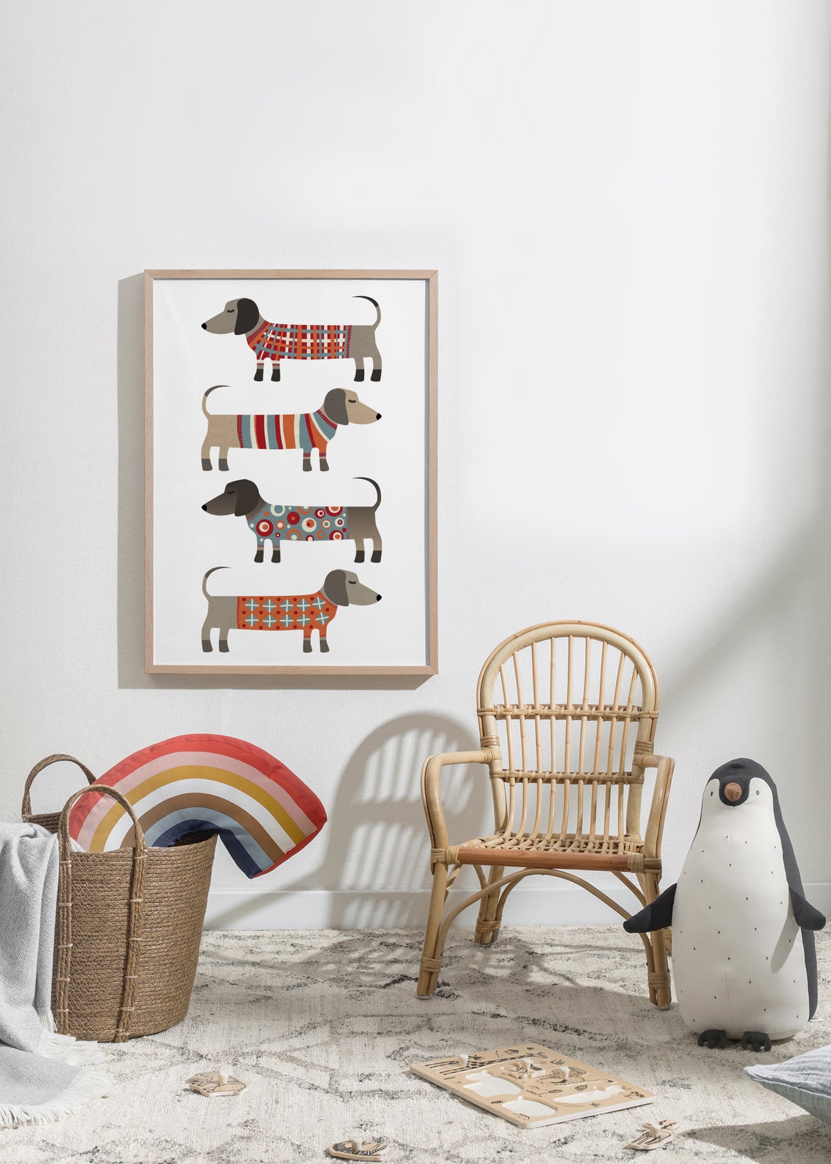 Sausage Dogs in Sweaters - Framed poster in an interior