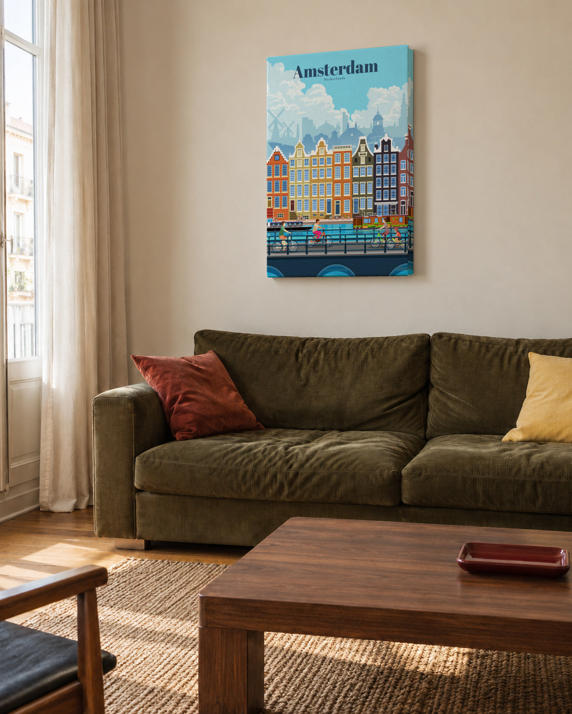 Travel to Amsterdam - Unframed canvas in an interior