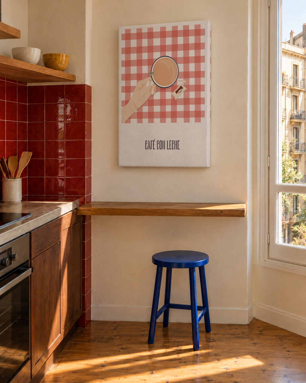 Café con leche - Unframed canvas in an interior