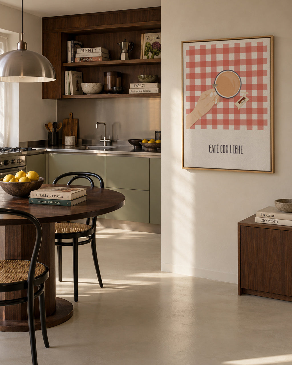 Café con leche - Framed canvas in an interior