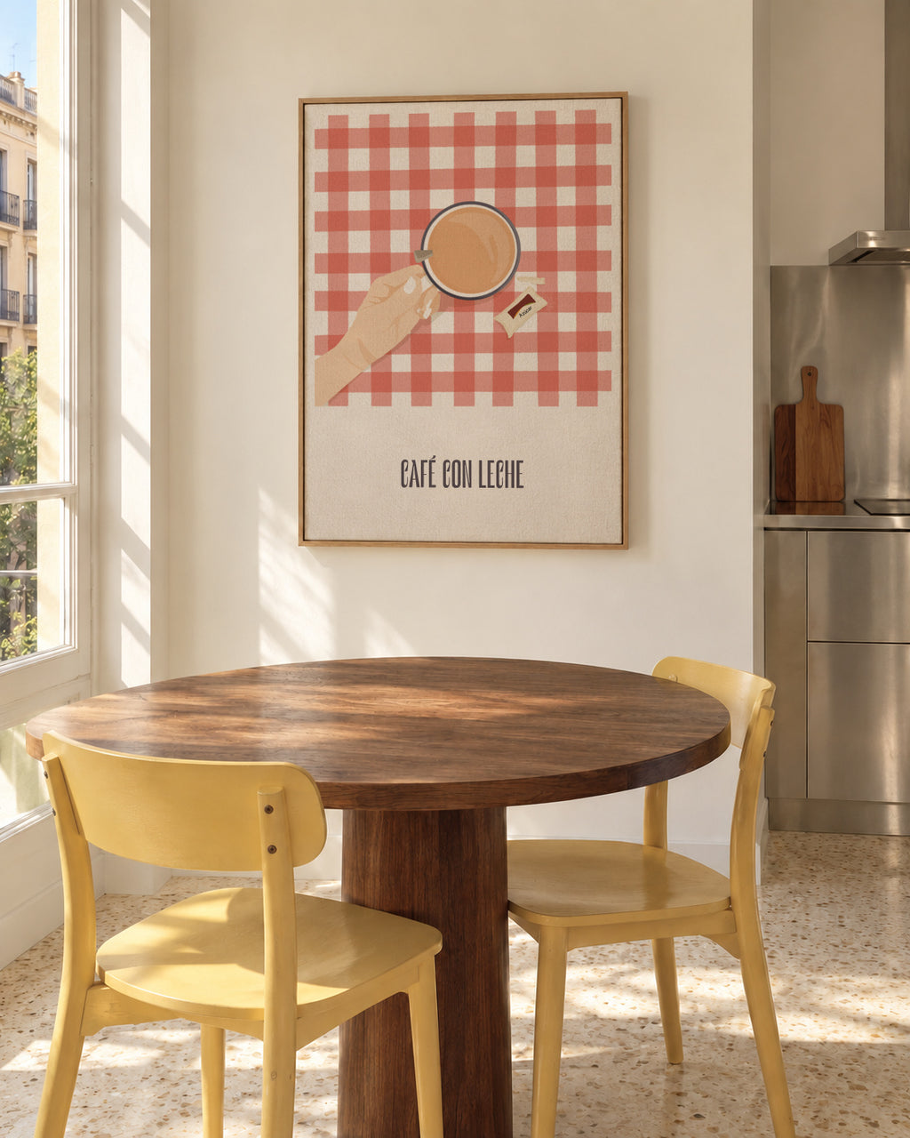 Café con leche - Framed canvas in an interior