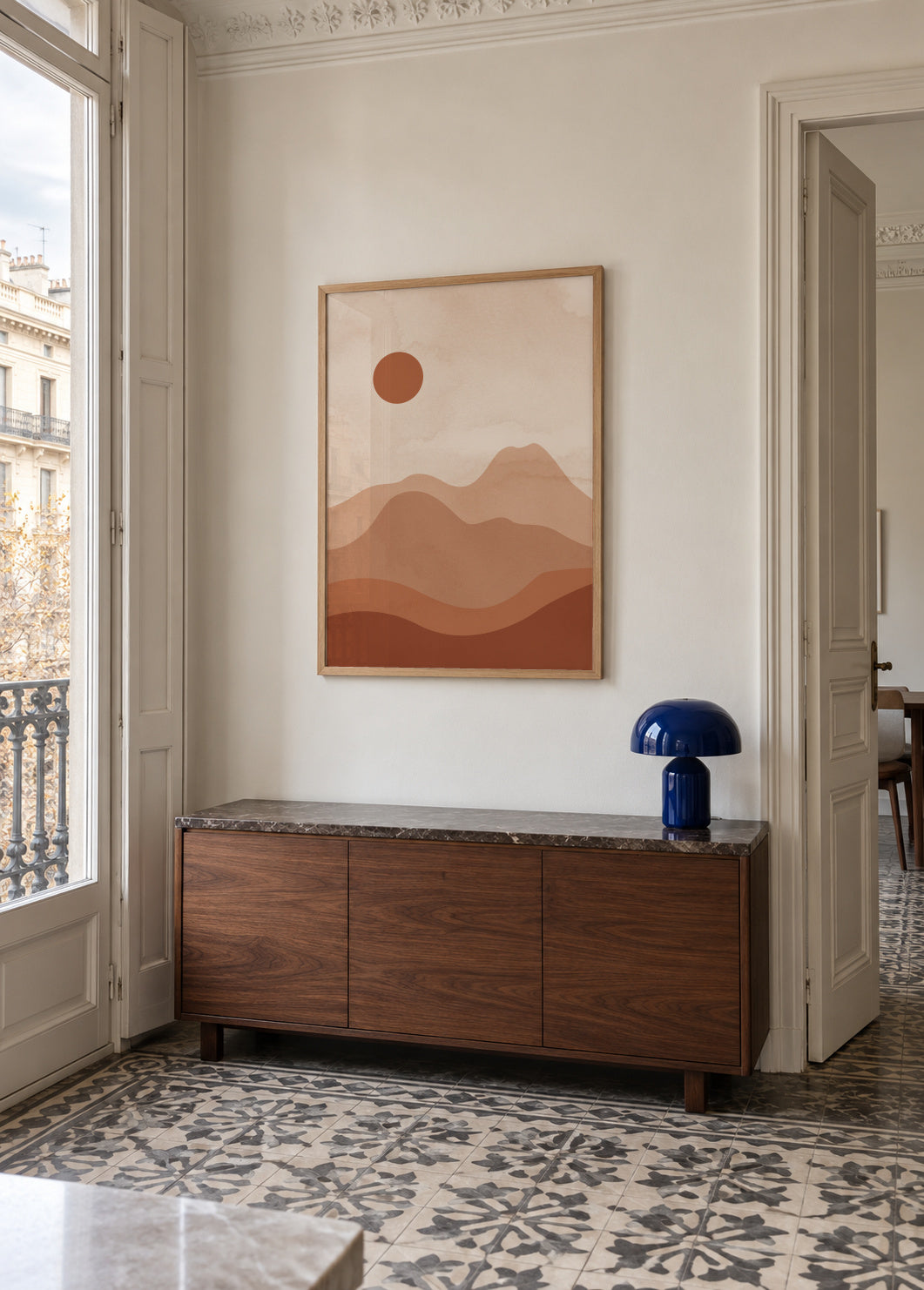 Landscape Sun - Framed poster in an interior