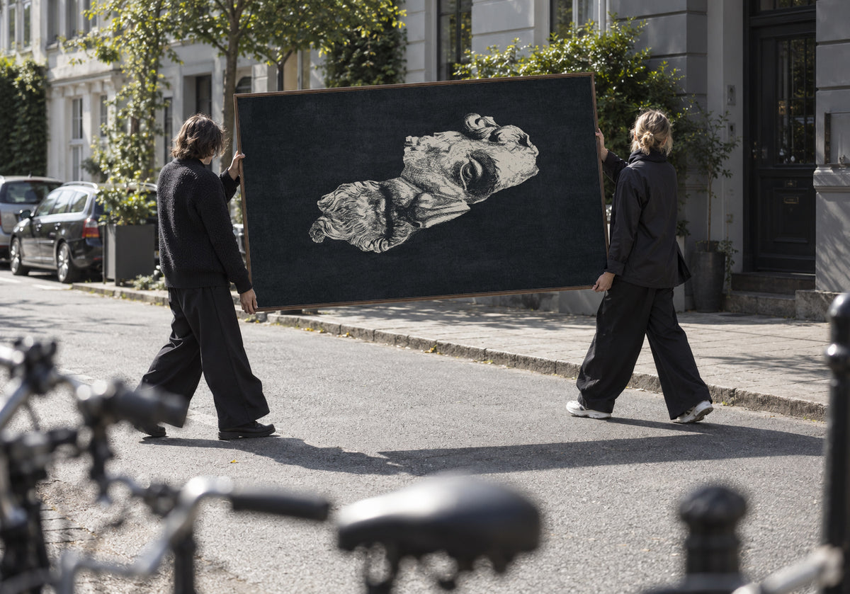 MARCUS AURELIUS / Ink - Dark - Framed canvas in an interior