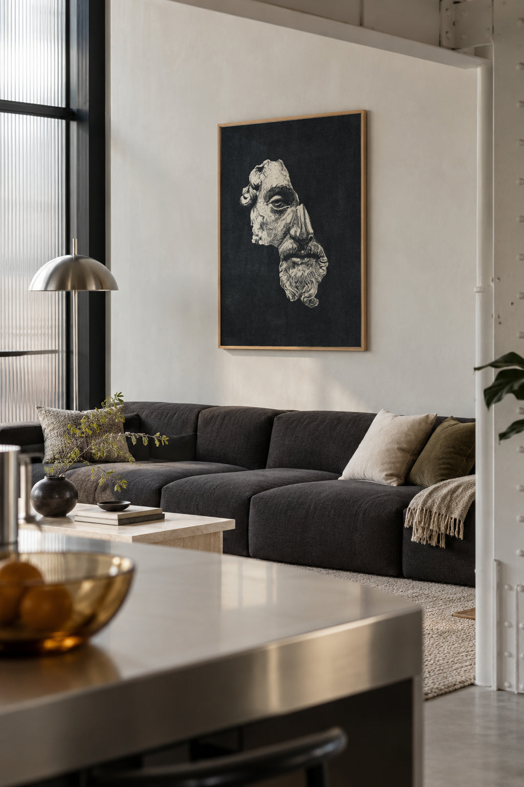 MARCUS AURELIUS / Ink - Dark - Framed poster in an interior