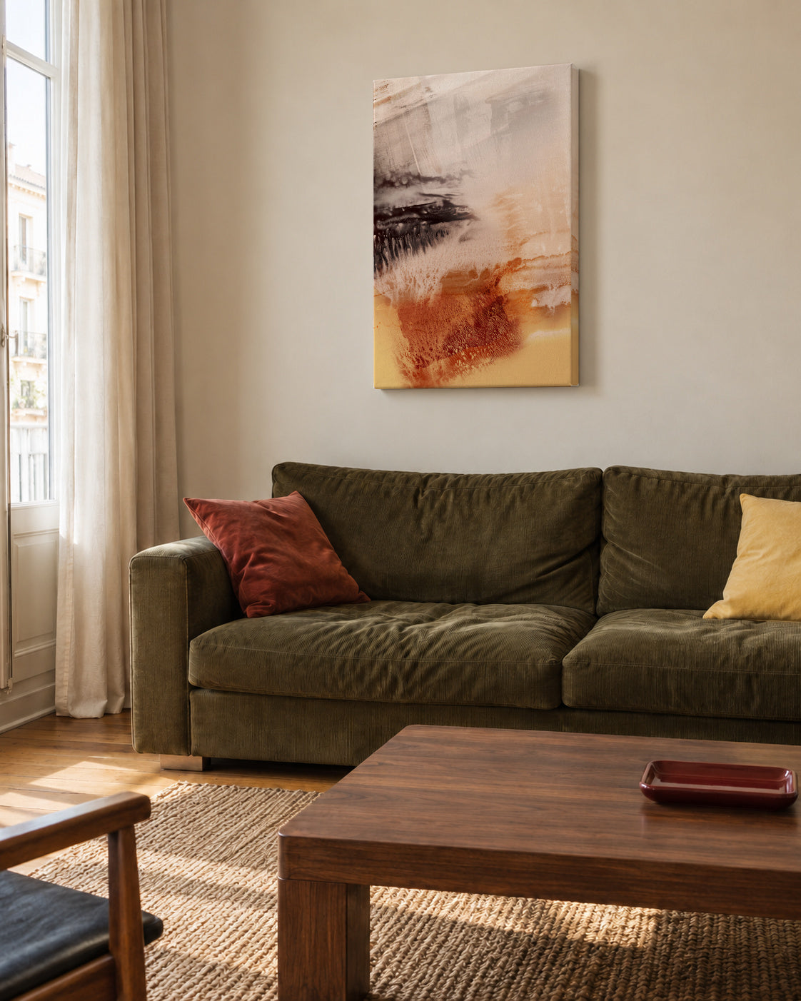 Organic Texture Abstract Yellow & Brown - Unframed canvas in an interior
