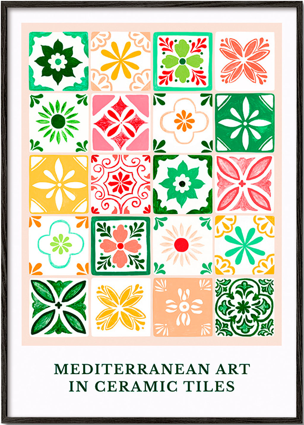 Botanischer Druck mit mediterranen Fliesenmotiven