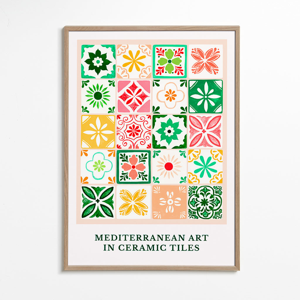 Botanischer Druck mit mediterranen Fliesenmotiven