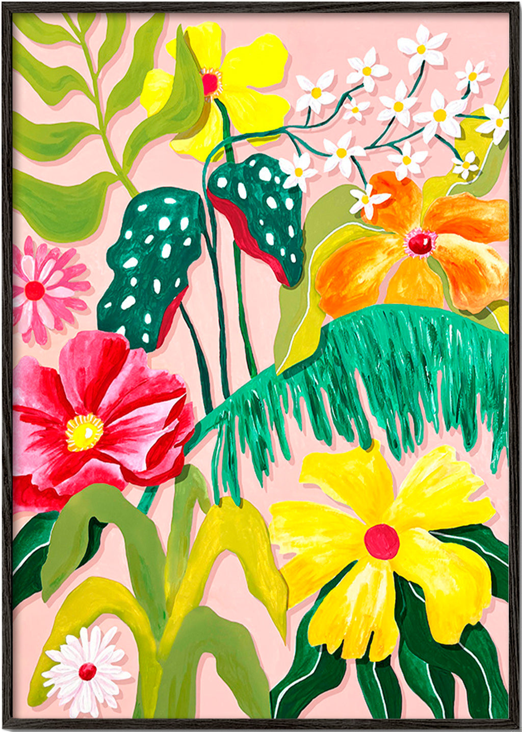 Botanischer Druck mit lebendigen Blumen