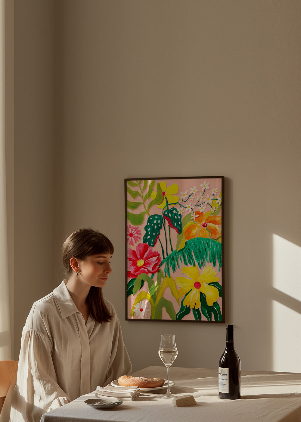 Botanischer Druck mit lebendigen Blumen
