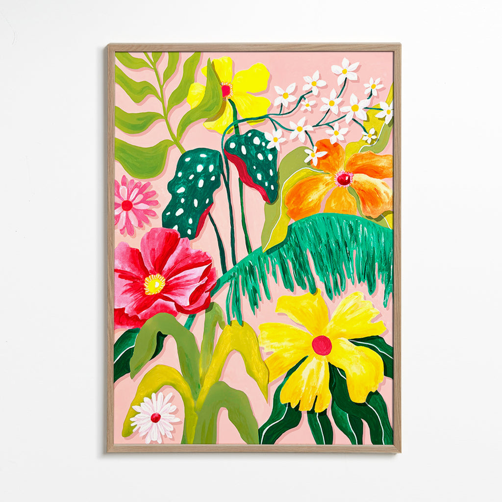 Botanischer Druck mit lebendigen Blumen