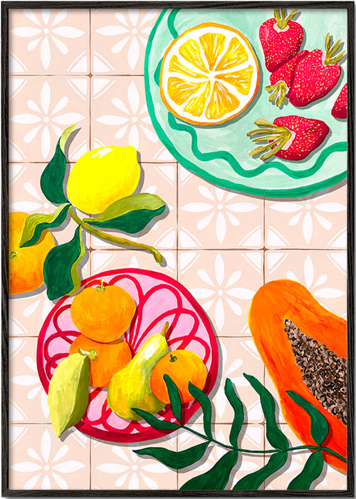 Küchenkunst mit Früchten und Keramik