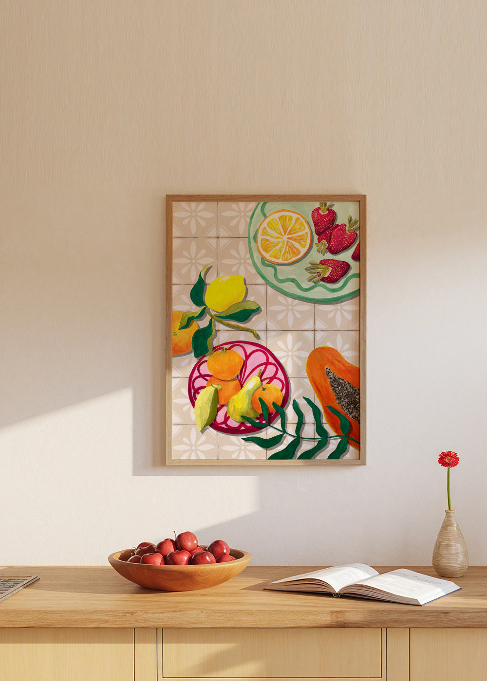 Fruta y Ceramica - Framed poster in an interior