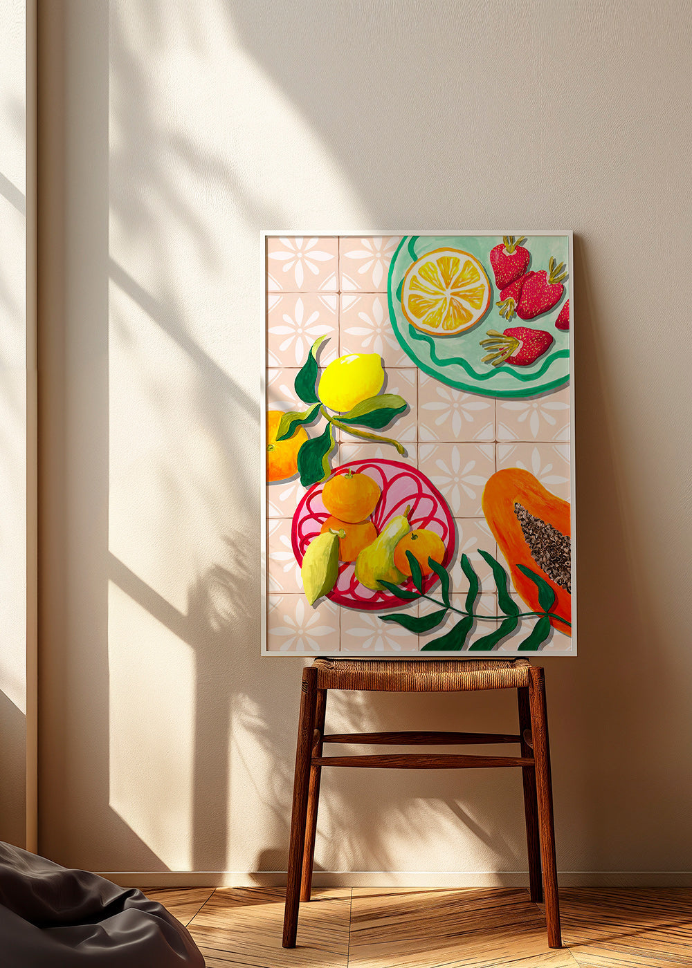 Küchenkunst mit Früchten und Keramik