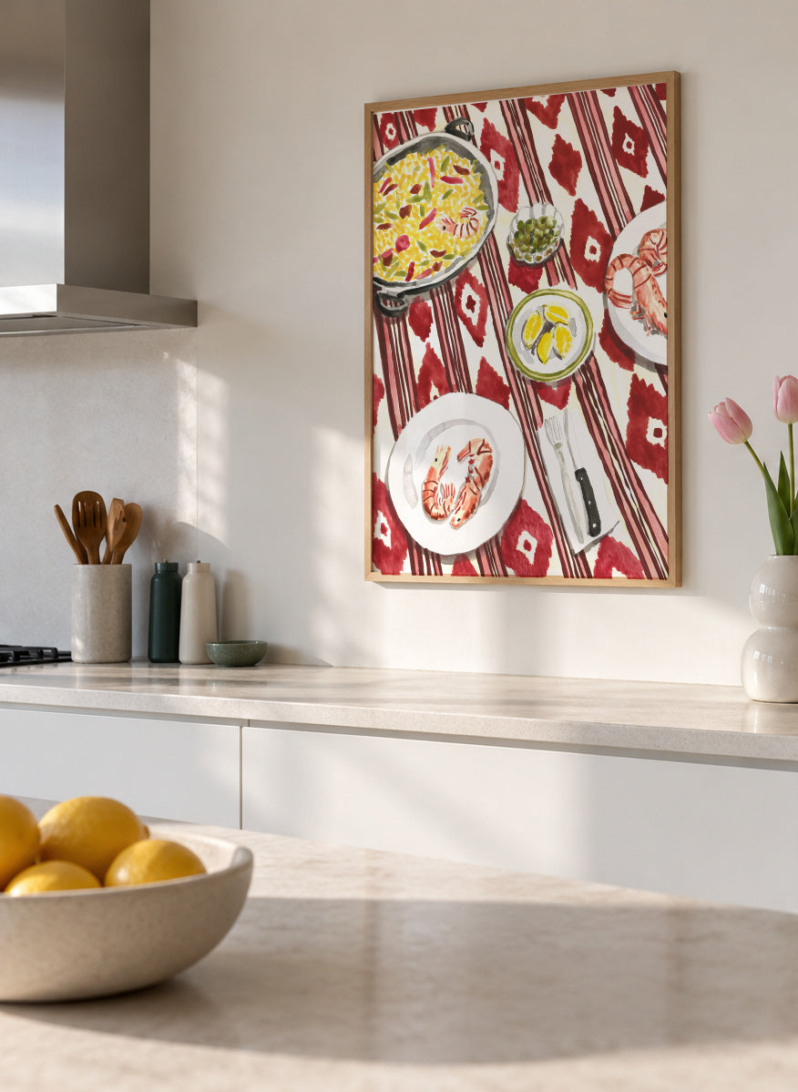 Mediterranean Paella Table - Framed poster in an interior