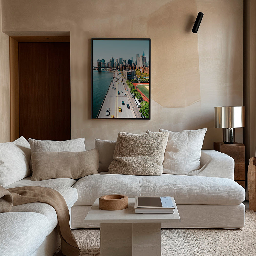 Küchenkunst: Skyline und Brücke aus der Höhe – Canvas1