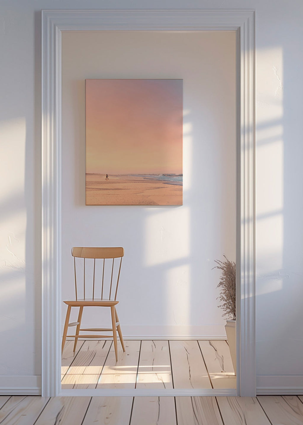 Landschaftskunst: Pastellstrand bei Sonnenaufgang – Canvas
