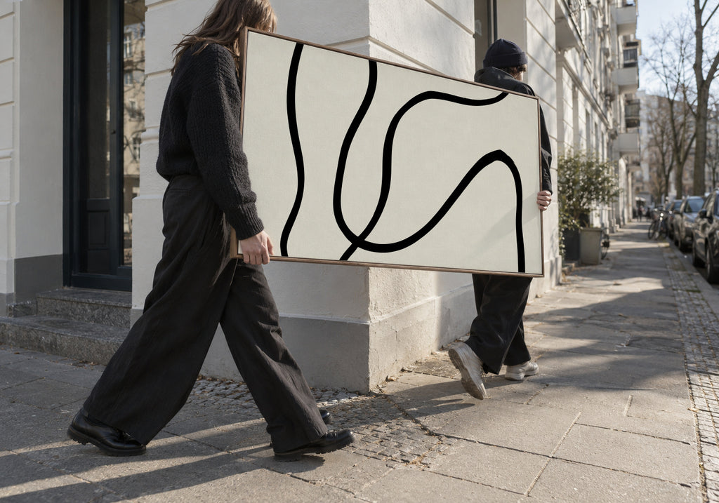 Black Lines 01 - Framed canvas in an interior