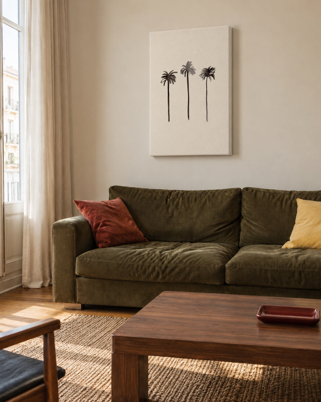 Palm Trees Ink - Unframed canvas in an interior