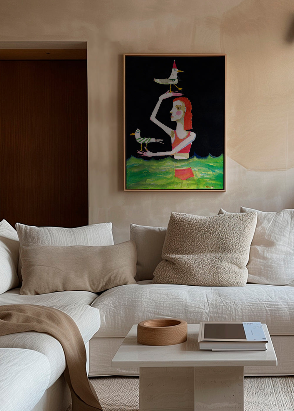 Swimming Lady with birds - Sharyn Bursic