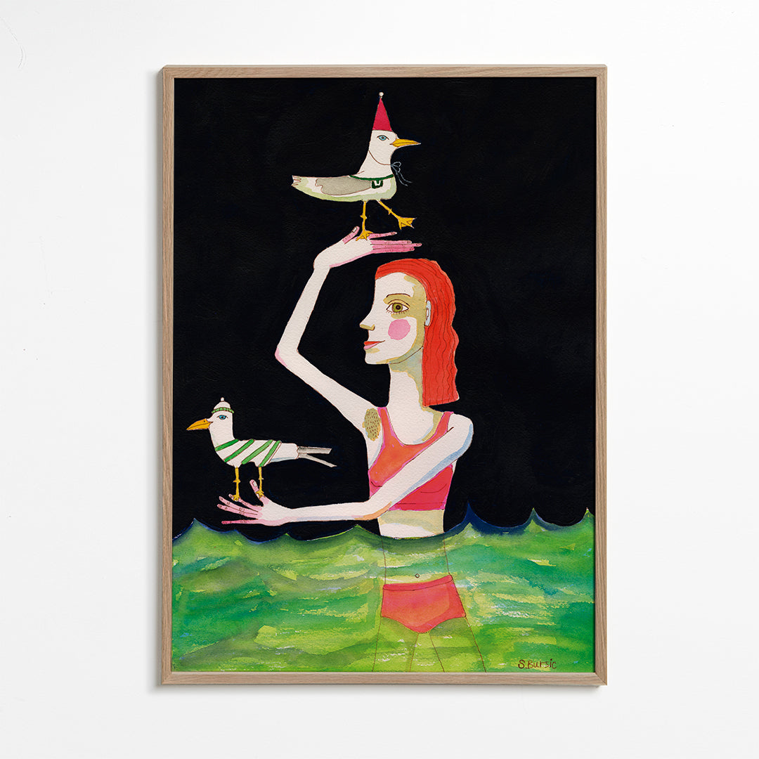 Swimming Lady with birds - Sharyn Bursic