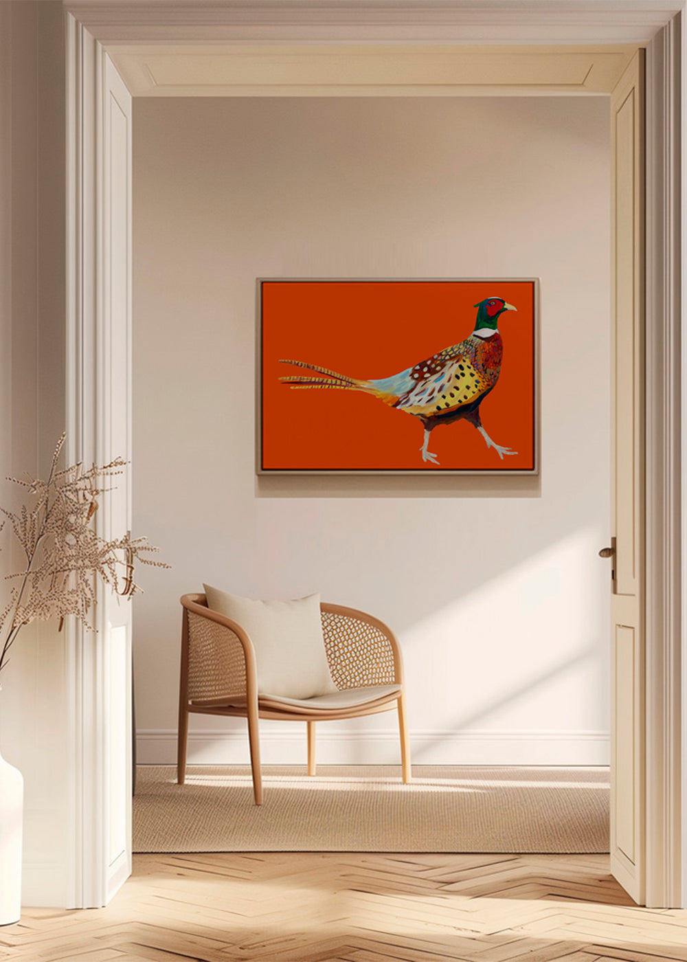 Strutting Pheasant On Orange - Alice Straker
