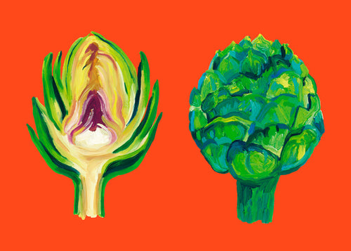Artichokes On Orange - Alice Straker